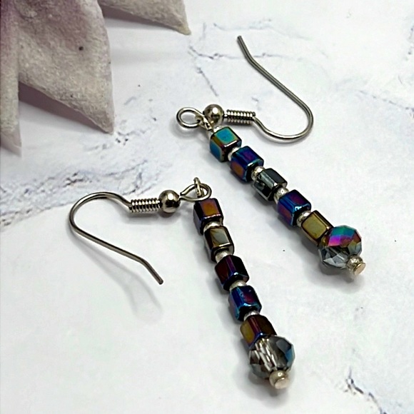 Rainbow Cubed Crystal Earrings. - Picture 3 of 4